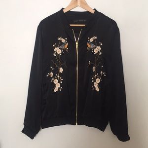 Zara floral embroidered bomber jacket